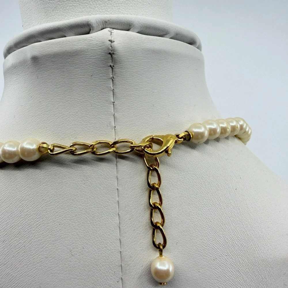 Classic Cream Faux Pearl Necklace with Gold-Tone Accents Statement Jewelry